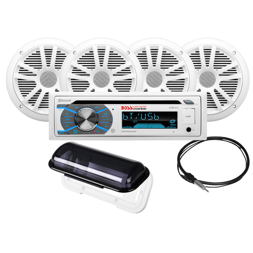 Boss Audio Systems Mck508Wb.64S Marine Boat Stereo Speaker Package   Single Din Radio Receiver Head Unit, Cd Player, Bluetooth,